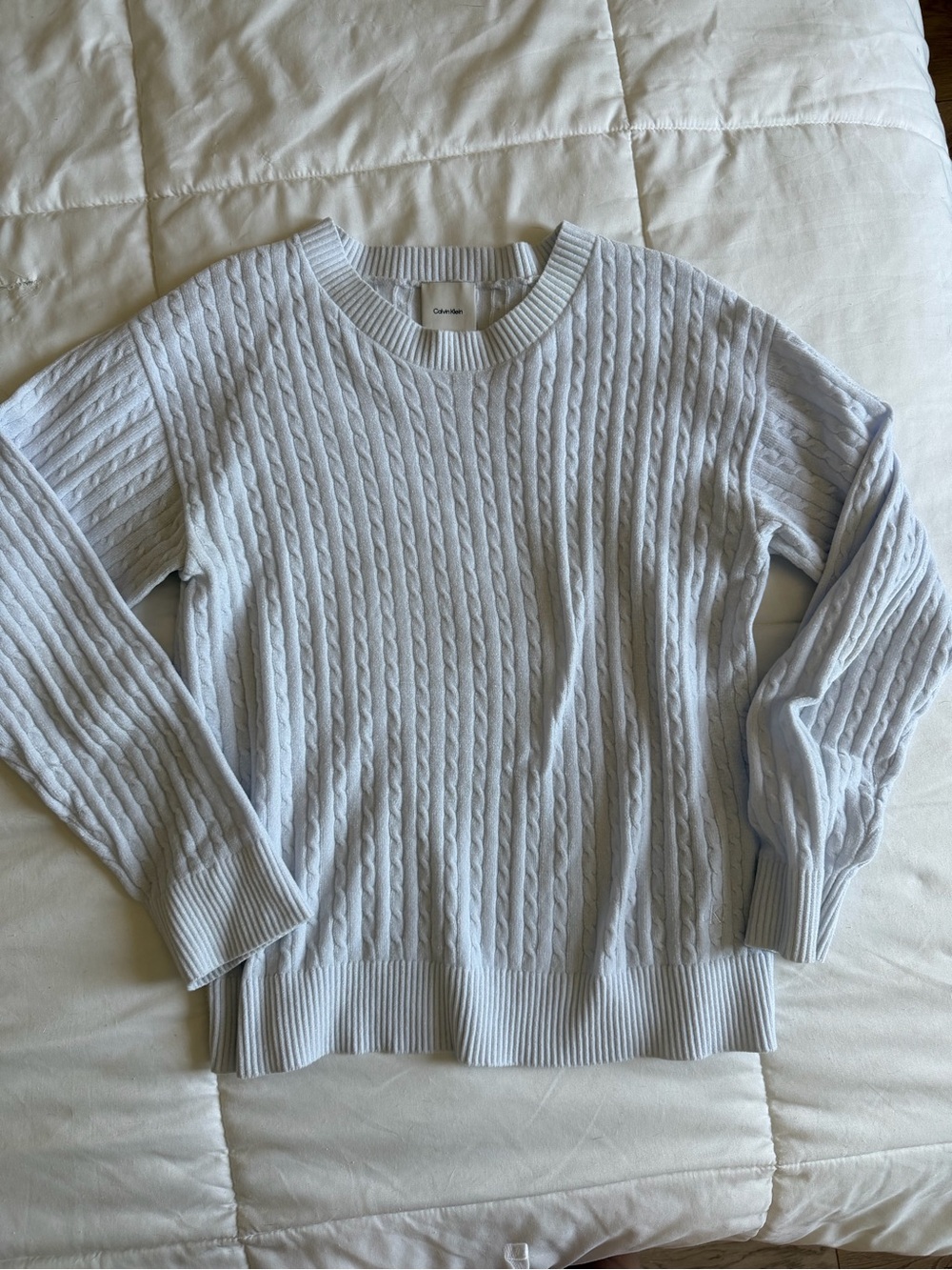 Calvin Klein Light Gray Cable Knit Crewneck Sweater